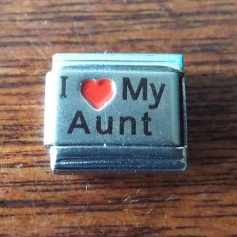 I red heart My Aunt laser 9mm stainless steel Italian charm bracelet link new